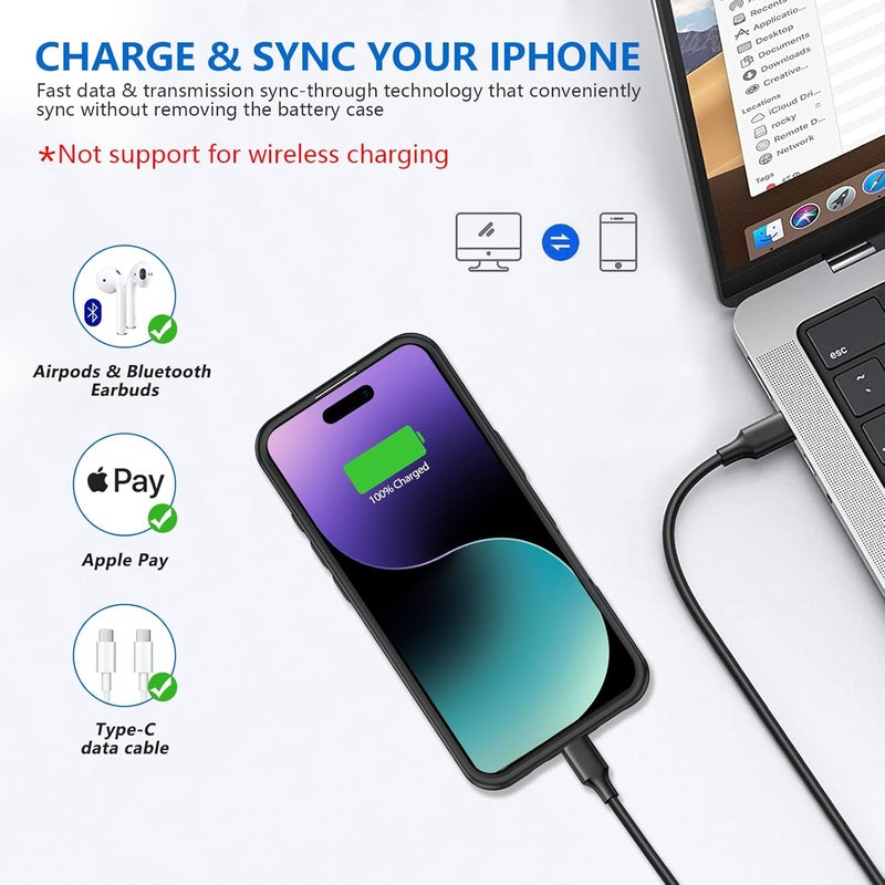 BOPPS حافظة بطارية لجهاز آيفون 16 برو ماكس 【2026-الأحدث】 رفيعة للغاية 8500mAh محمولة شاحن واقي يدعم Carplay متوافقة مع حافظة شحن آيفون 16 برو ماكس، سوداء - Image 4